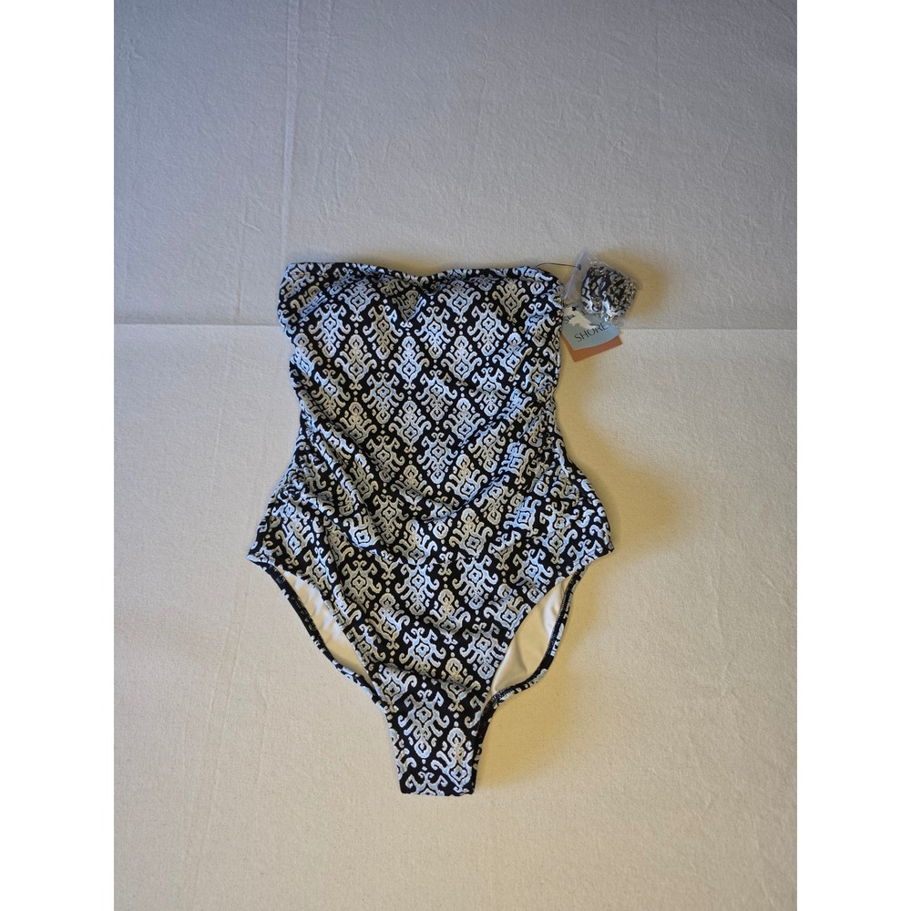 Shade & Shore Bandeau One Piece Swimsuit Black Medium‎ NWT